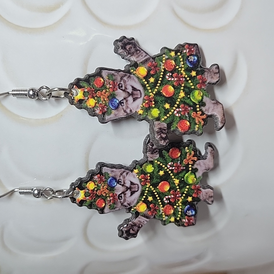 Last Pair Crazy Christmas Cat Earrings